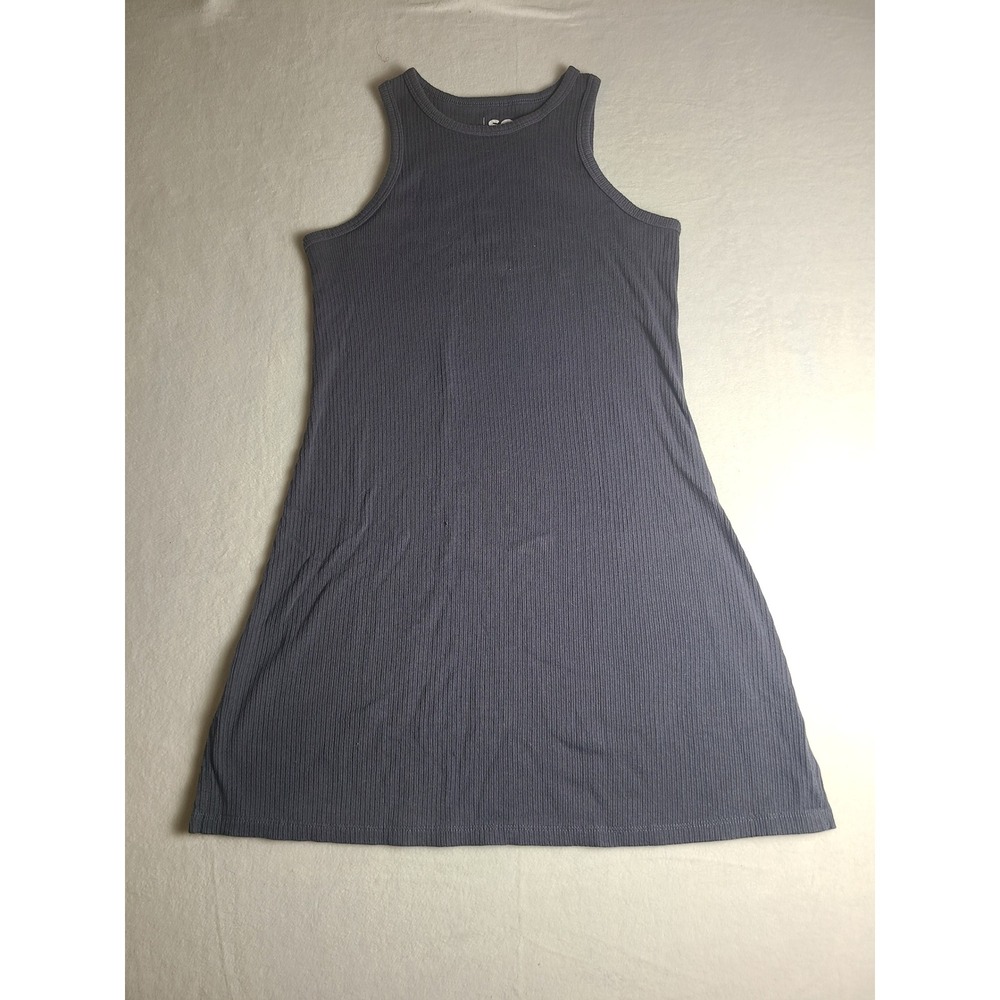 SO Ribbed Tank Dress Women‎ XS Gray Sleeveless Racerback A-Line Casual Knit